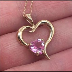 10K YG Heart Pendant with Natural Pink Sapphire.